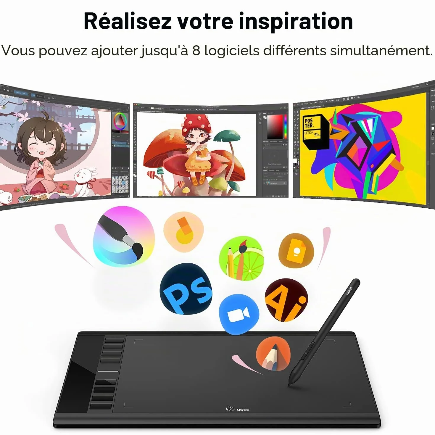UGEE M708 Tablette Graphique 10x6 Pouces 8192 Niveaux Stylet