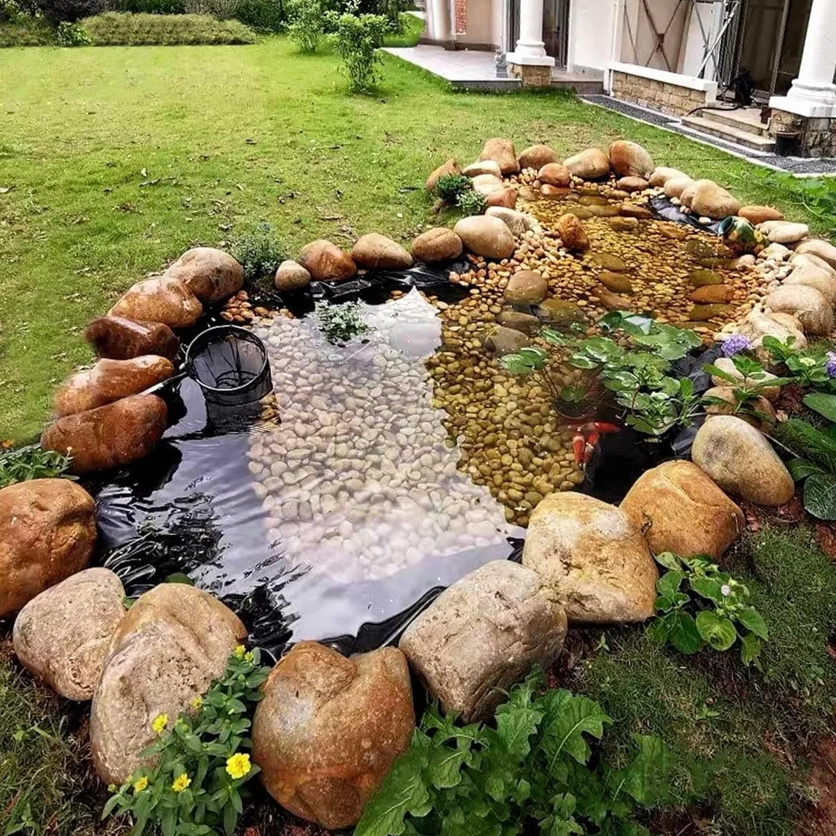 HDPE Bâche pour Bassin De Jardin 1.5x4.0m 3.5x8.0m 5.5x10.0m 7.5x8.0m 9x10.0m 12x15.0m Doublure Étanche Revêtement De Bassin pour Extérieur Bassin De Poissons(4x5.0m)
