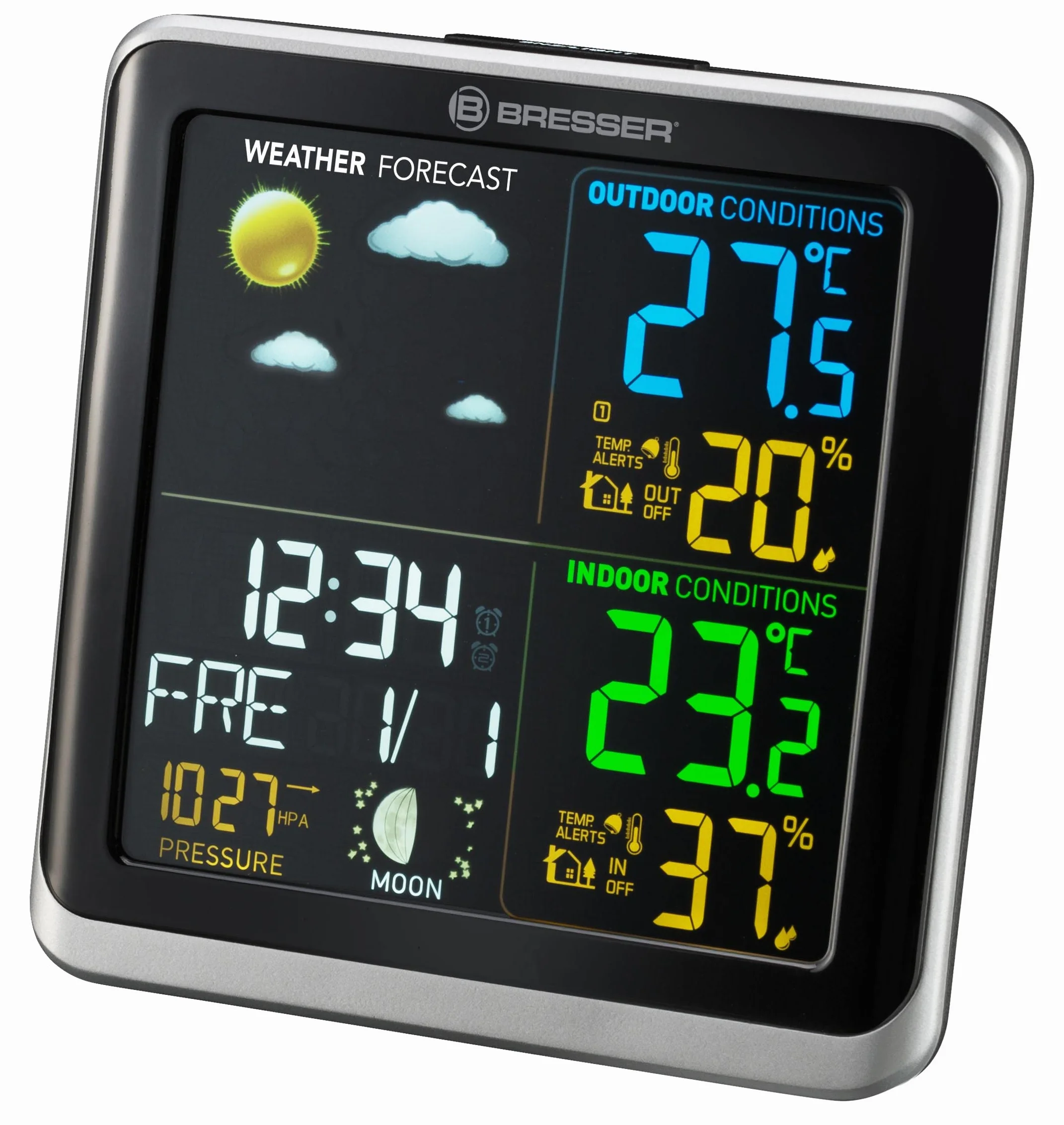 BRESSER Station Météo ClimaTemp avec Ecran LCD Argent et Noir | Bresser ClimaTemp TB Station météo sans fil avec écran couleur