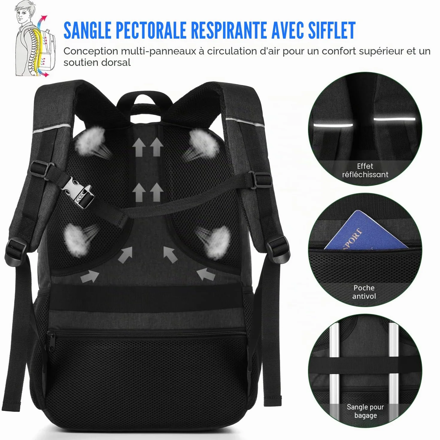 YAMTION Sac à Dos Scolaire Cartable Collège Lycée Université Homme Ado