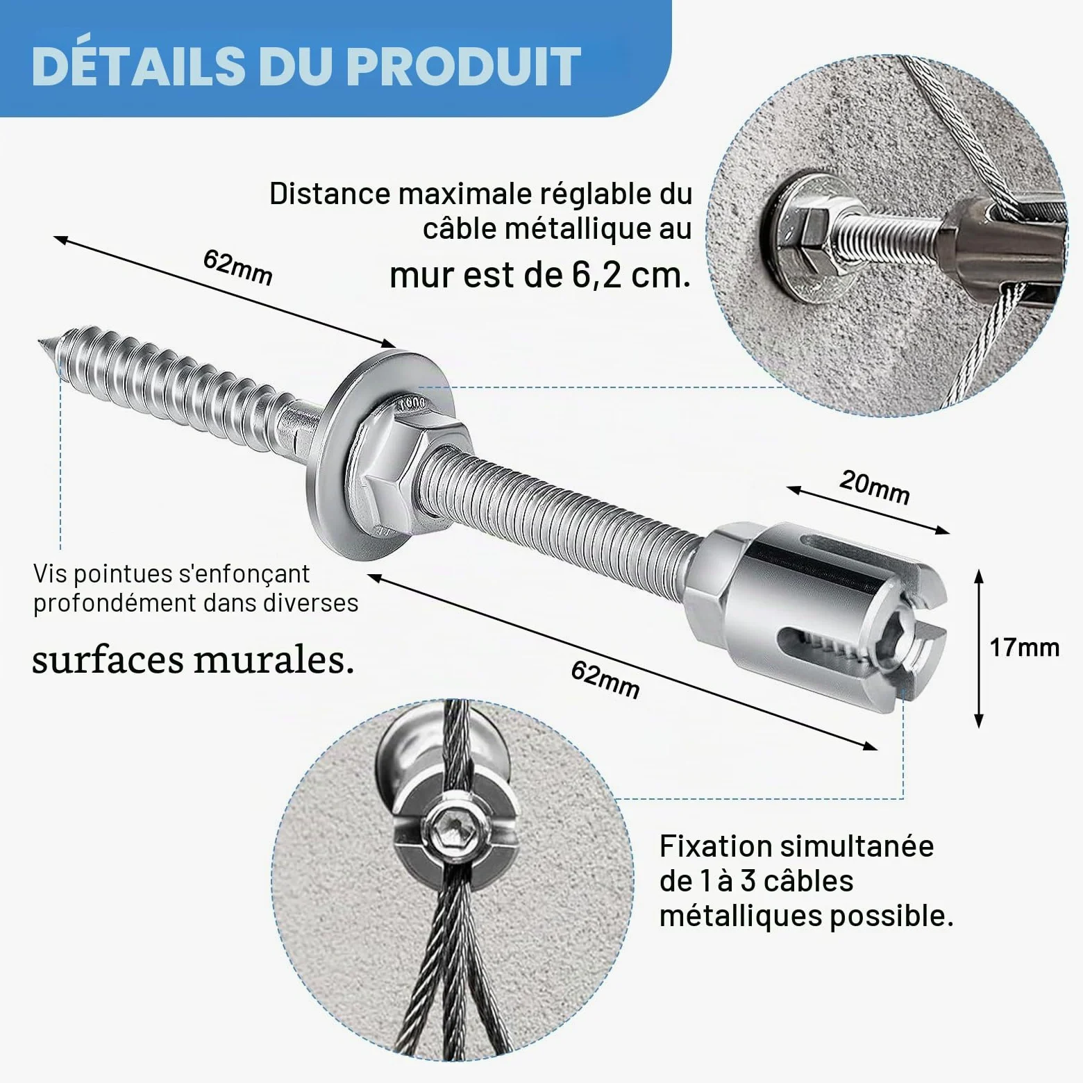 Support pour Plantes Grimpantes, 12m Kit Treillis Fil, 3 mm Corde en Acier Inoxydable Kit avec 8 Supports Muraux pour Vignes Fleurs Légumes
