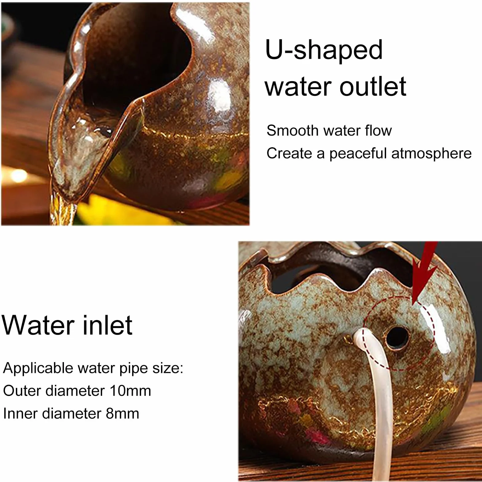 Fontaine à eau en carafe en céramique pour jardin, élément d'eau extérieur, décor bassin koi