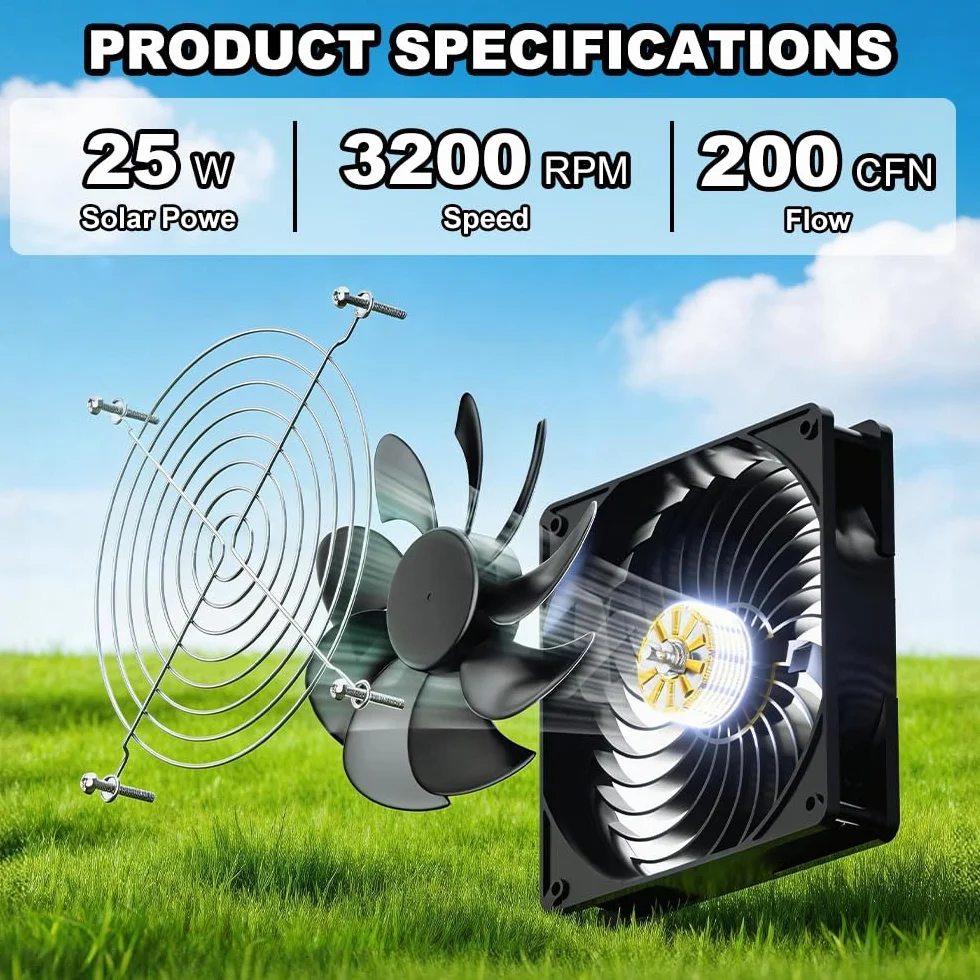 Kit de Ventilateur Solaire 15W IP65 Exterieur avec Panneau Solaire 3000RPM