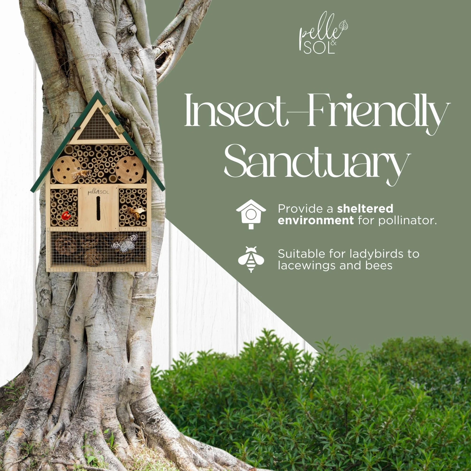 Pelle & Sol Maison à Abeilles écologique | Hôtel à Insectes en Bambou résistant aux intempéries pour Jardin