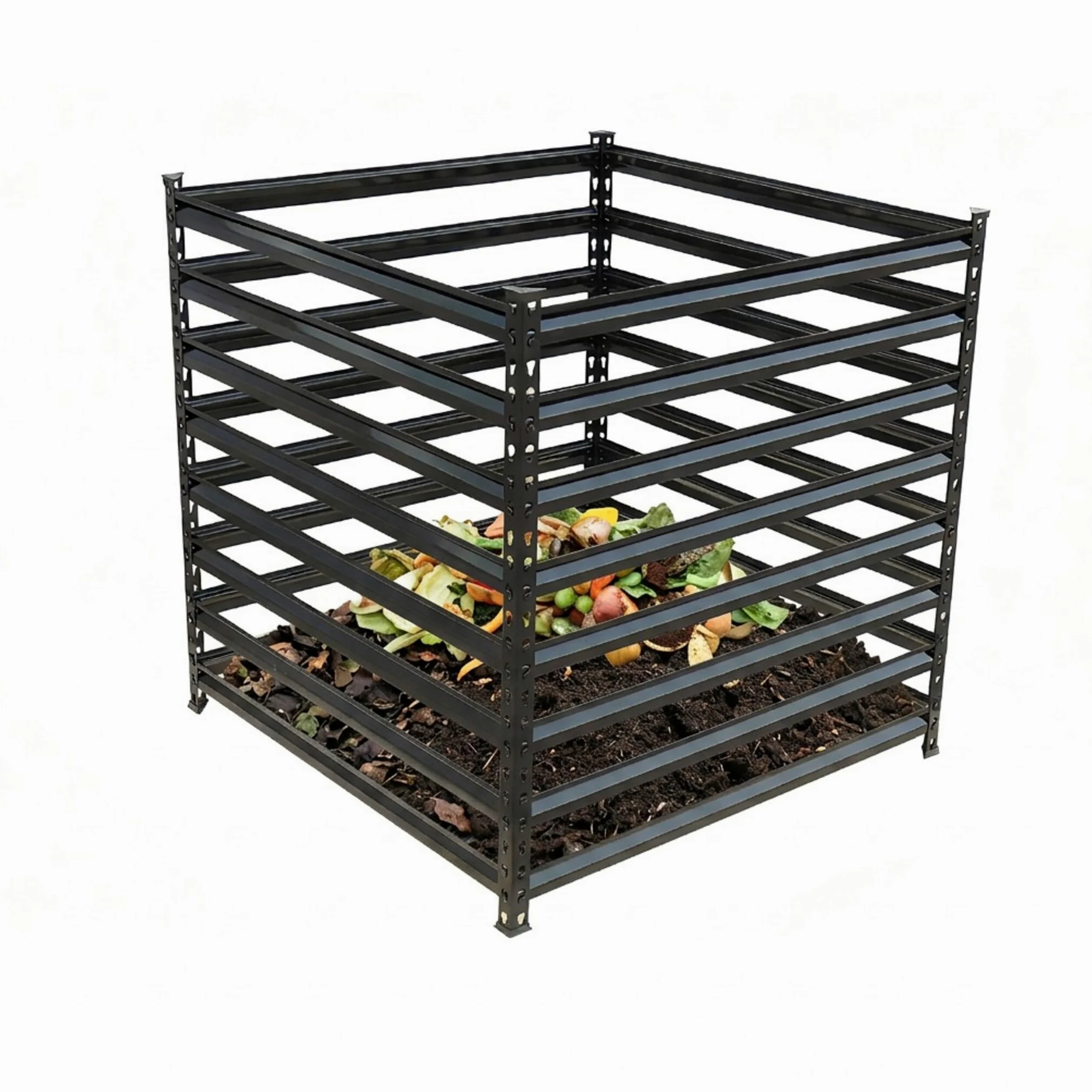 Relaxdays Composteur en Acier, 729 L, 90 x 90 x 90 cm, pour Feuilles, Noir