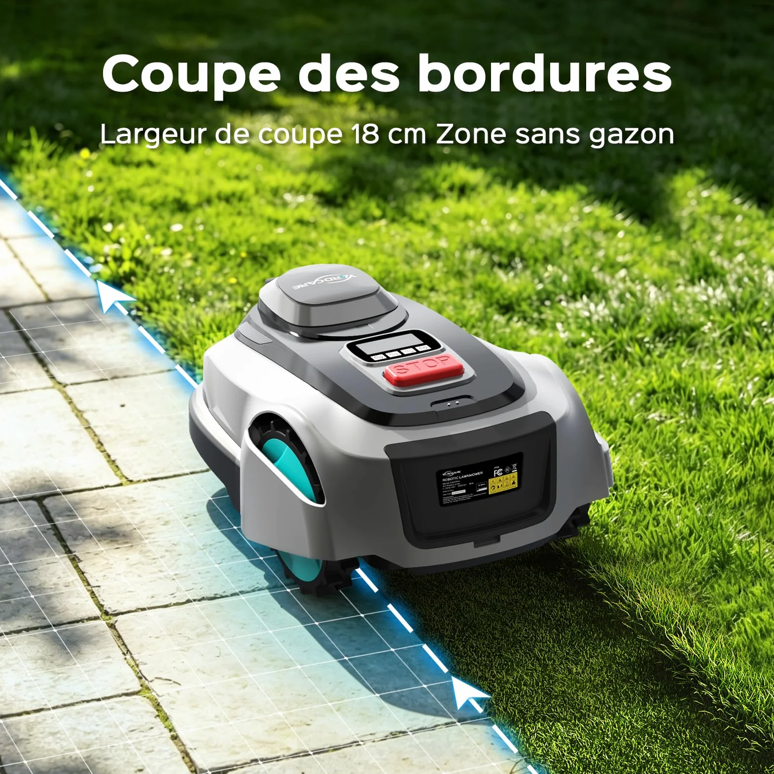 YARDCARE N1600PRO Robot Tondeuse sans câble périphérique, jusqu'à 1600 m², Navigation RTK et Vision IA, détection de Plus de 300 Obstacles, Tonte en U, APP Gestion Multi-Zones et Hauteur 20–60 mm
