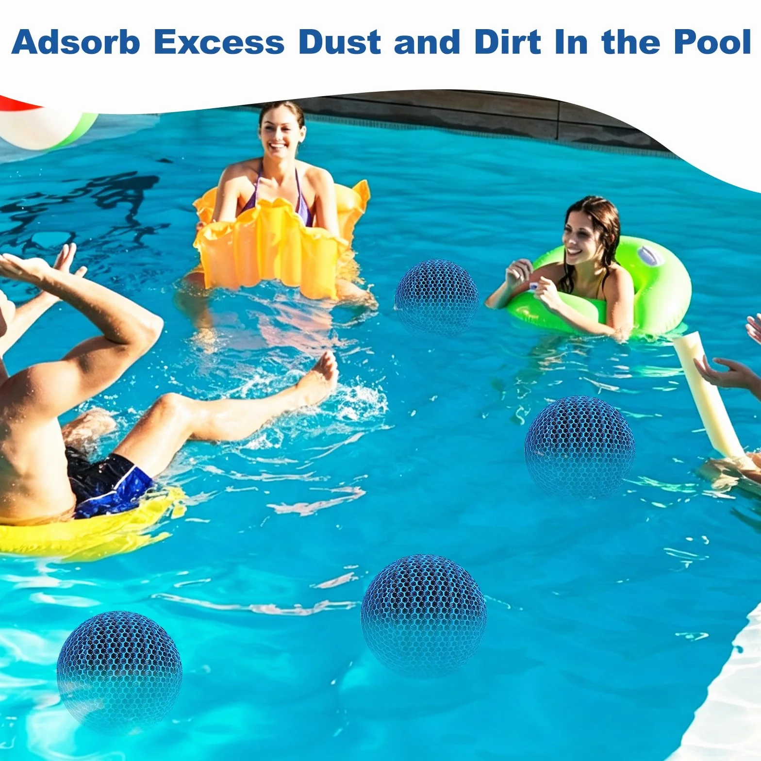 Absorbeur d'huile pour Piscine 4 pièces, Boules éponge réutilisables 70 mm Bleues