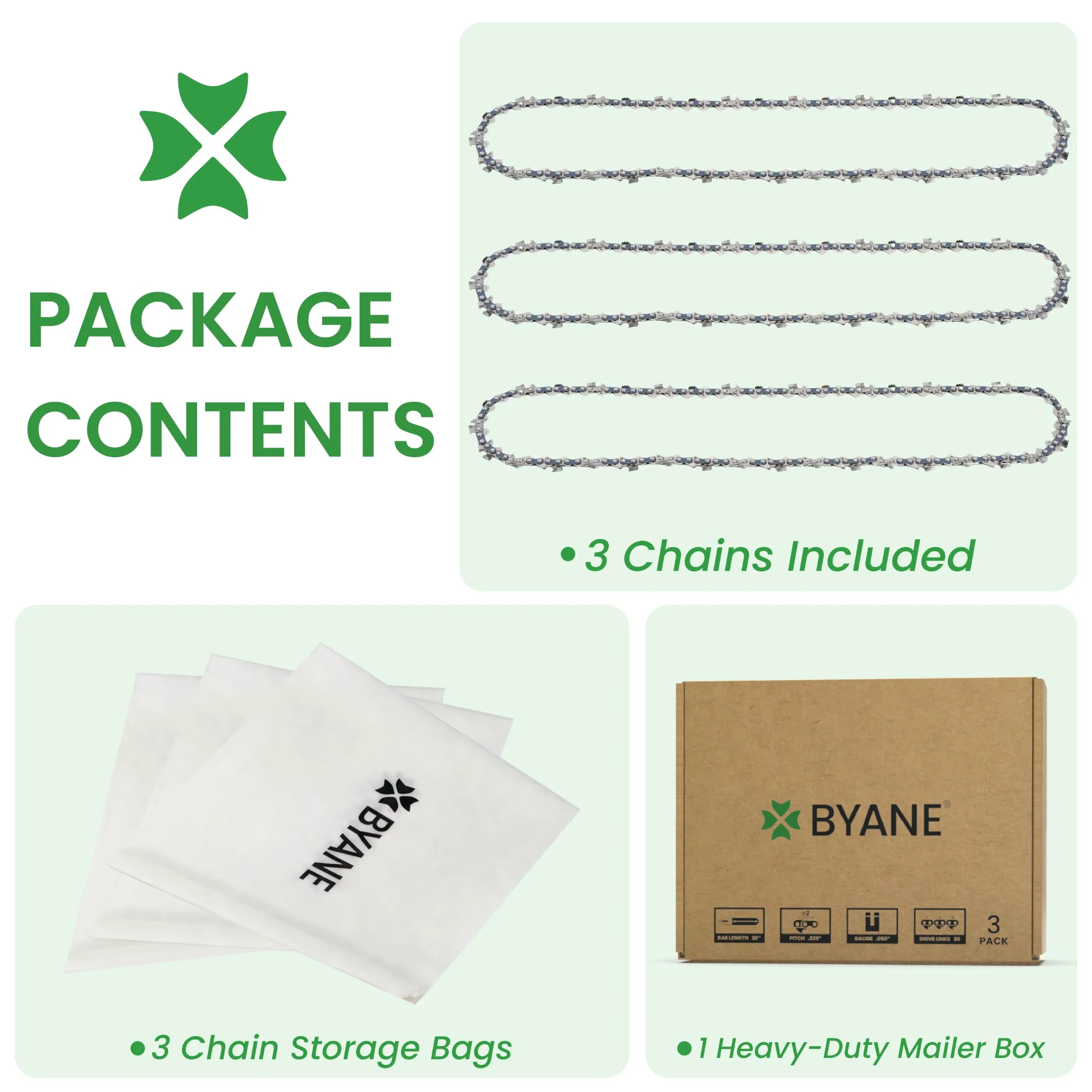 BYANE Lot de 3 chaînes 63 cm (25") 3/8" 1,6 mm 84 maillons | Compatible avec Stihl 026, 036, MS361, MS440, MS660 et autres modèles adaptés