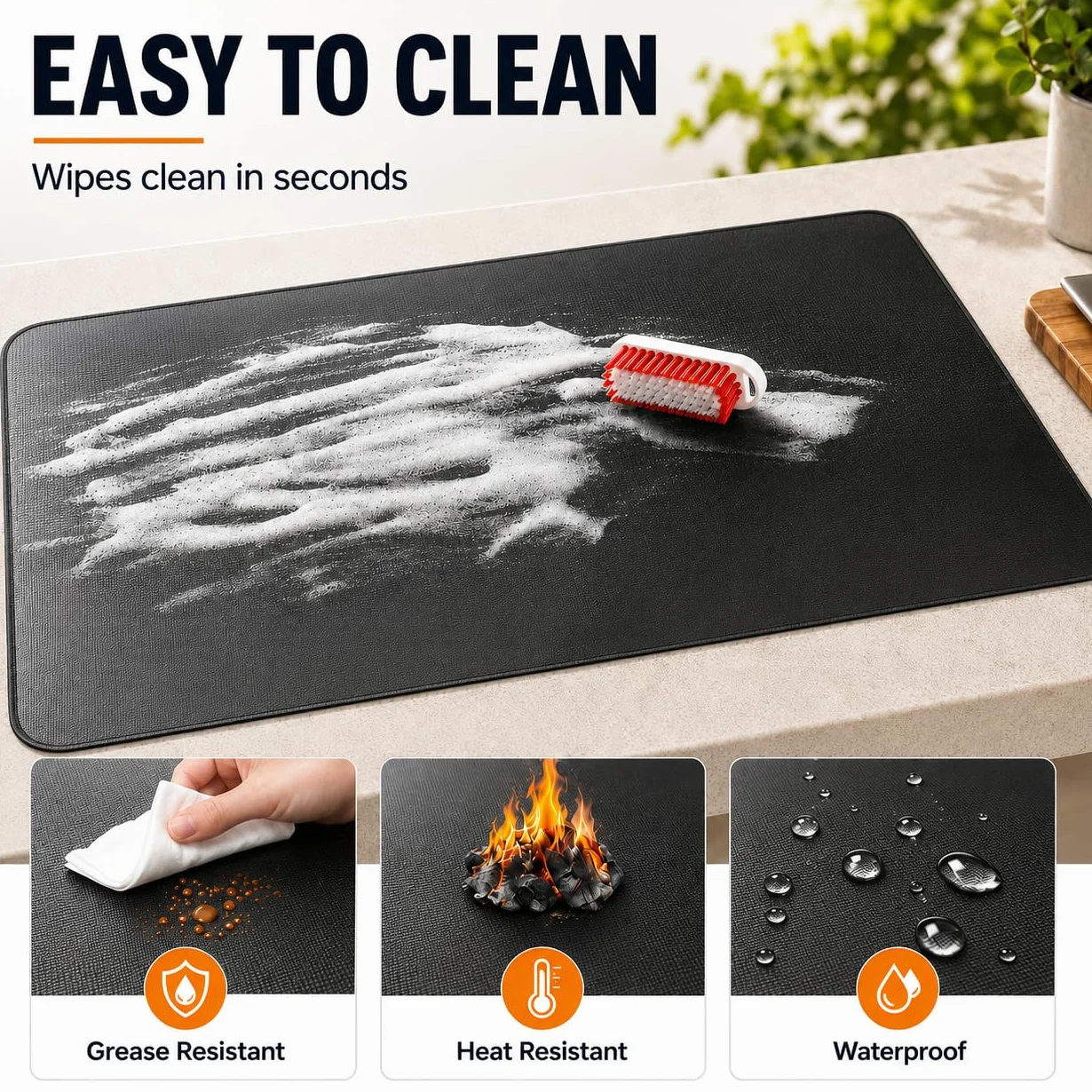 Blackstone Tapis de barbecue ignifuge imperméable résistant à la chaleur 61 x 91 cm noir