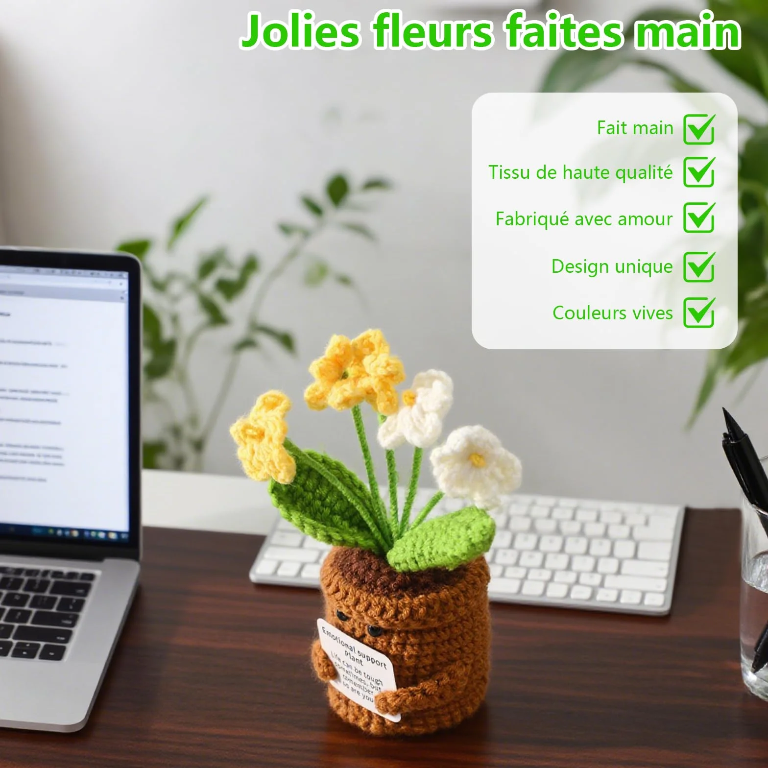 Bouquet de Fleurs au Crochet Main avec Message de Remerciement – Cadeau d'Adieu Maternelle