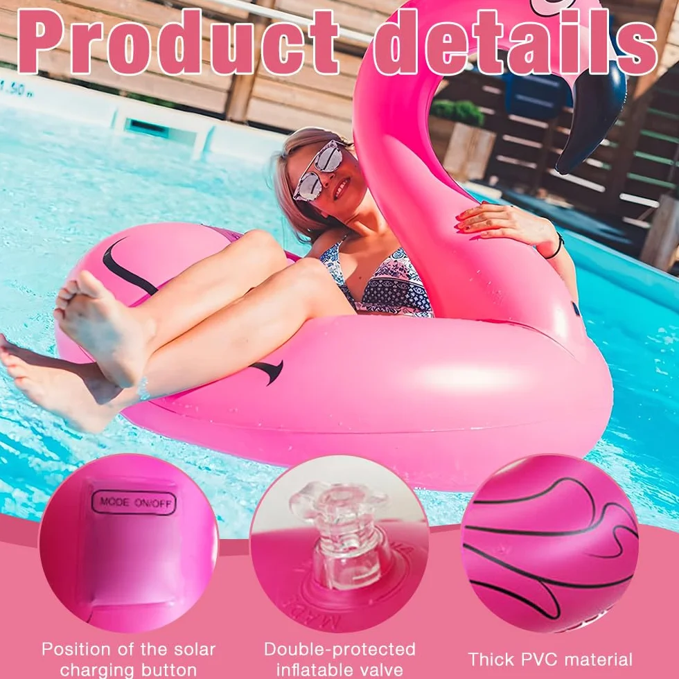 Flamant rose flottant Éclairage solaire de piscine IP68 Gonflable Lumière solaire