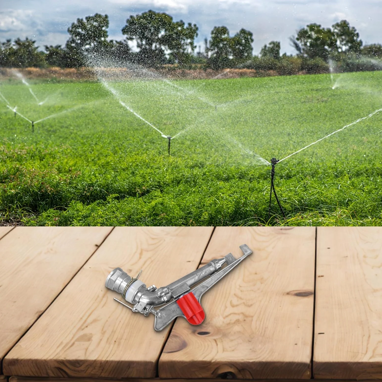 Arroseur d'irrigation agricole en alliage d'aluminium de 5,1 cm, portée de 39,6 m, arroseur robuste, tête de pulvérisation réglable à 360 degrés pour arrosage de la ferme, du jardin, de la