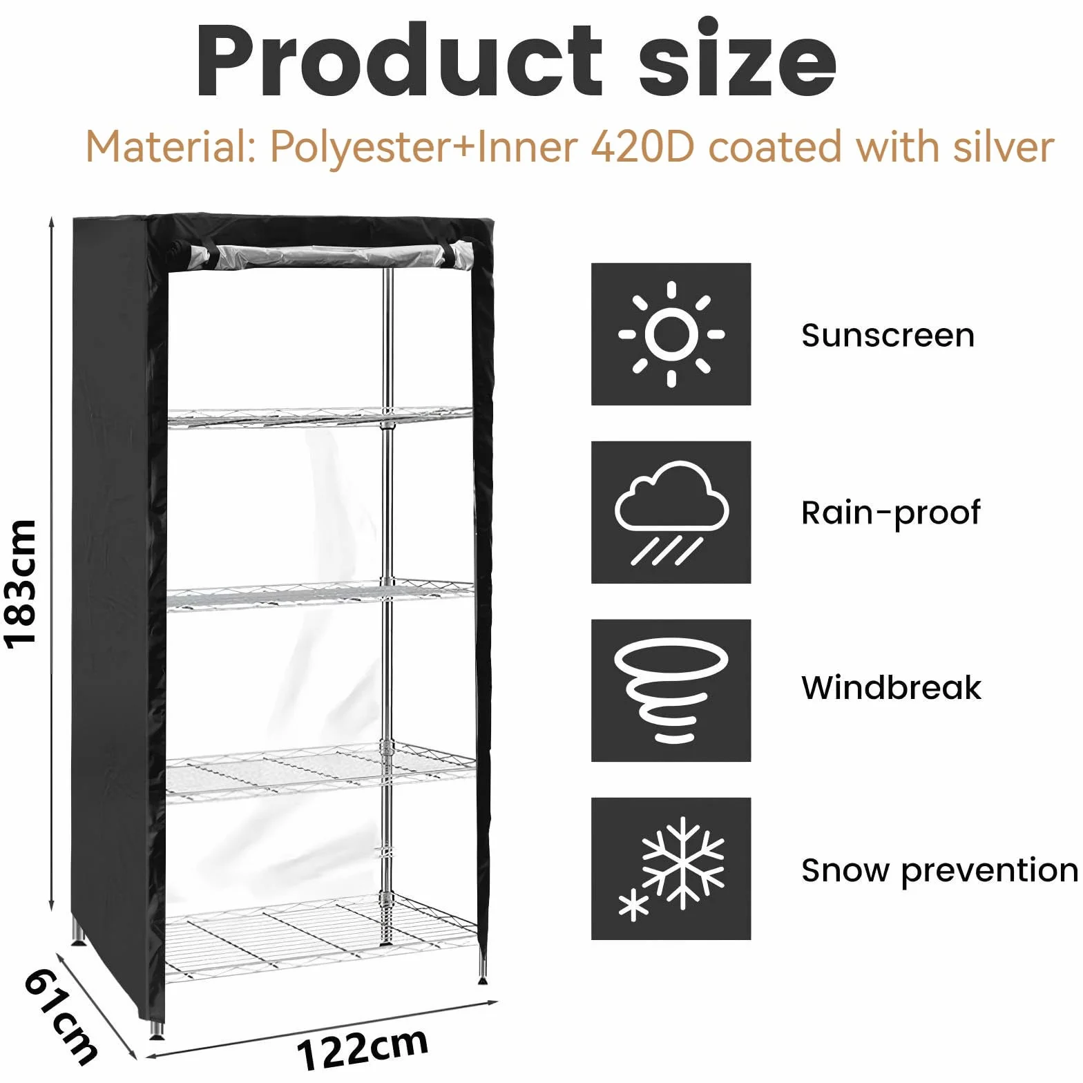 Housse de Protection 420D Imperméable Anti-Poussière pour Étagère de Rangement Intérieur/Extérieur Noir