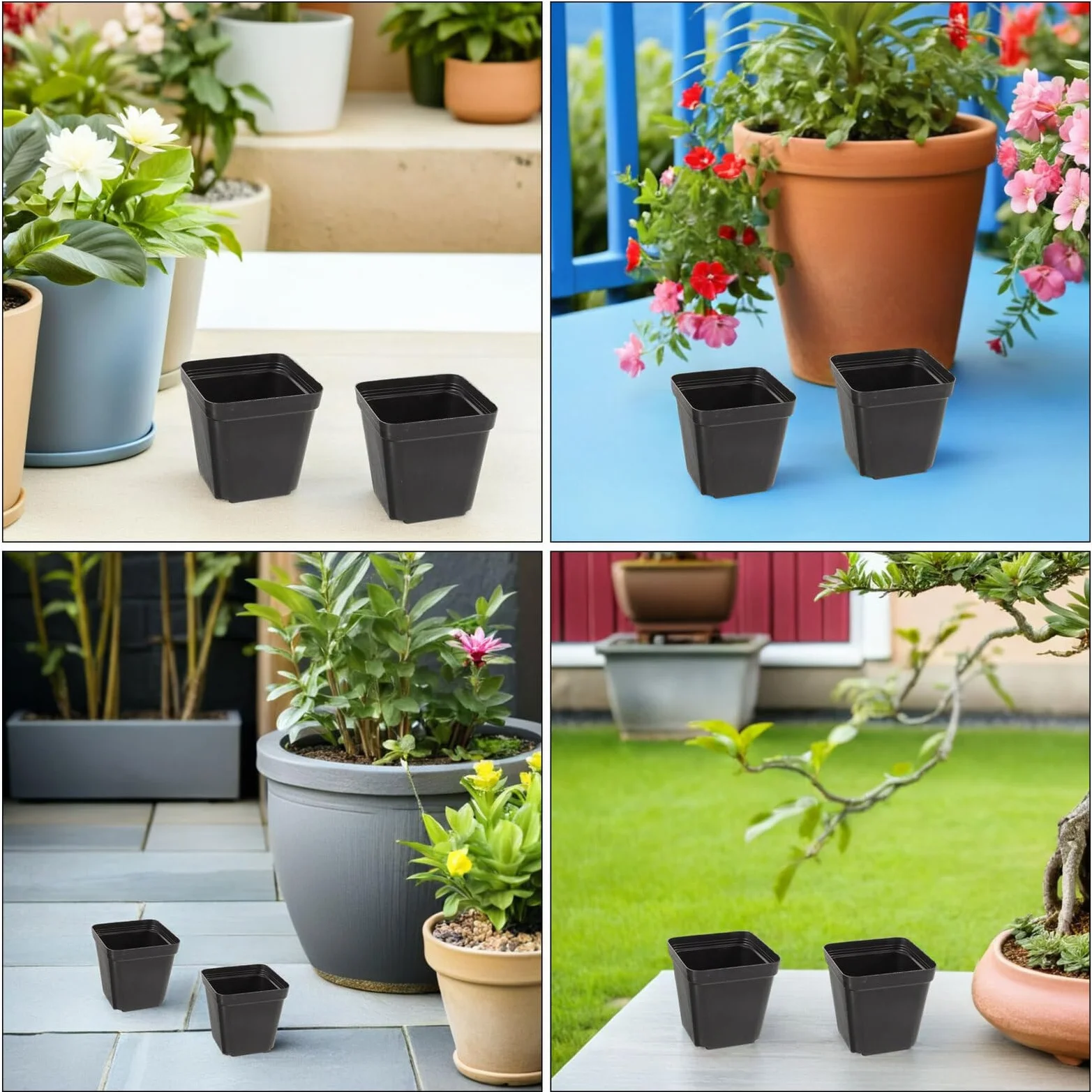VICASKY 100 Pièces Pots de Pépinière Carrés Noirs avec Drainage Plastique Réutilisables pour Semis