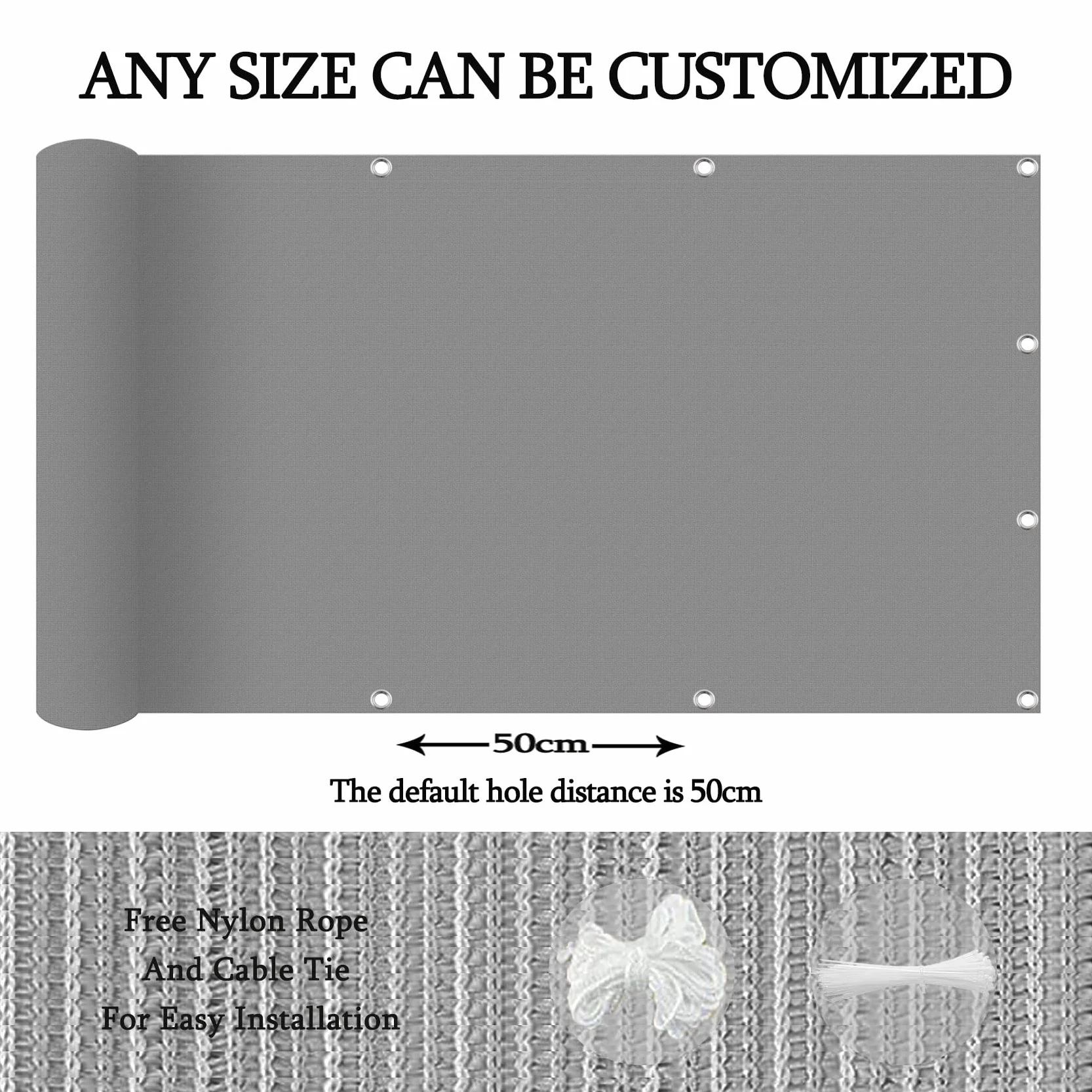 Toile de Balcon Filet D'ombrage 115 x 700 cm Protection UV Résistant aux Intempéries Gris