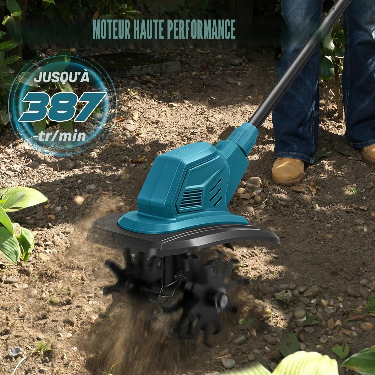WingFly Motobineuse sans Fil pour Makita 18 V Batterie, Vitesse 387 TR/Min | 800 W motoculteur électrique, moteur sans balais, profondeur de travail 18 cm et largeur de travail 20 cm (sans batterie)