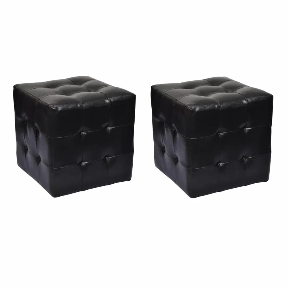 Pouf Cube Capitonné Noir Similicuir Salon Canapé Siège Repose-Pied vidaXL