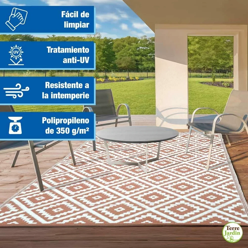 TERRE JARDIN Tapis extérieur réversible pour Balcon et terrasse Terracotta - 160 x 240 - Terracotta