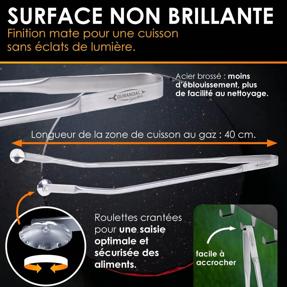 Pince barbecue inox à roulette Durandal Selection, Argenté, Acier Inoxydable