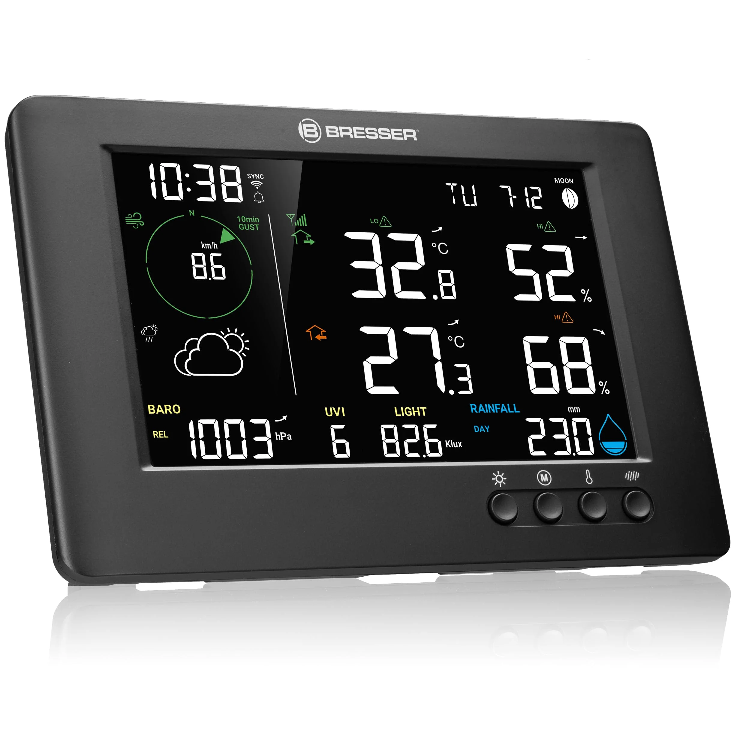 Station météo 7-en-1 TB WiFi : Données étendues, Prévision graphique, Multi-capteurs, Surveillance climat intérieur, Fonction d'alerte | Bresser TB Station météo sans fil professionnelle Wifi 7 en 1