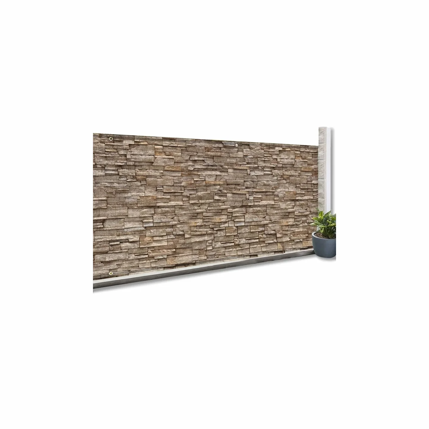 Brise Vue Occultant 1,5 x 10 M Motif Pierre Marron 160 GR/m²