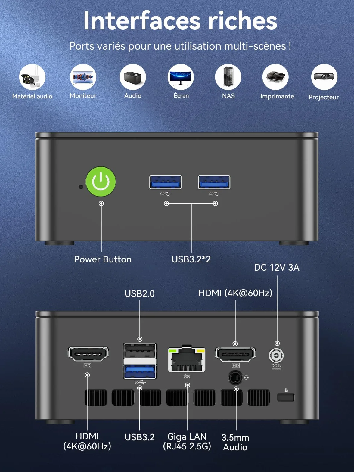 GMKtec Nucbox G3S Mini PC Intel N95 8 Go RAM 256 Go SSD 3x USB 3.2 Double HDMI 4K WiFi 5 BT5.0