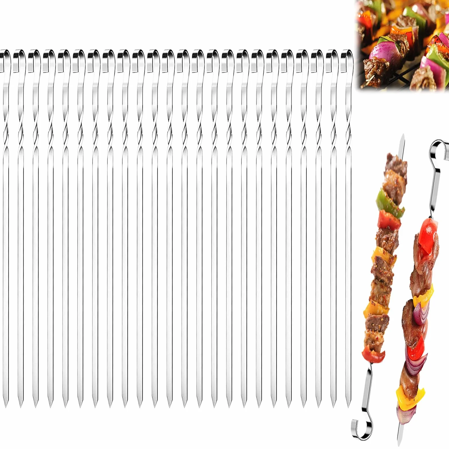 Brochette inox 30 cm 24 pièces réutilisables acier inoxydable barbecue