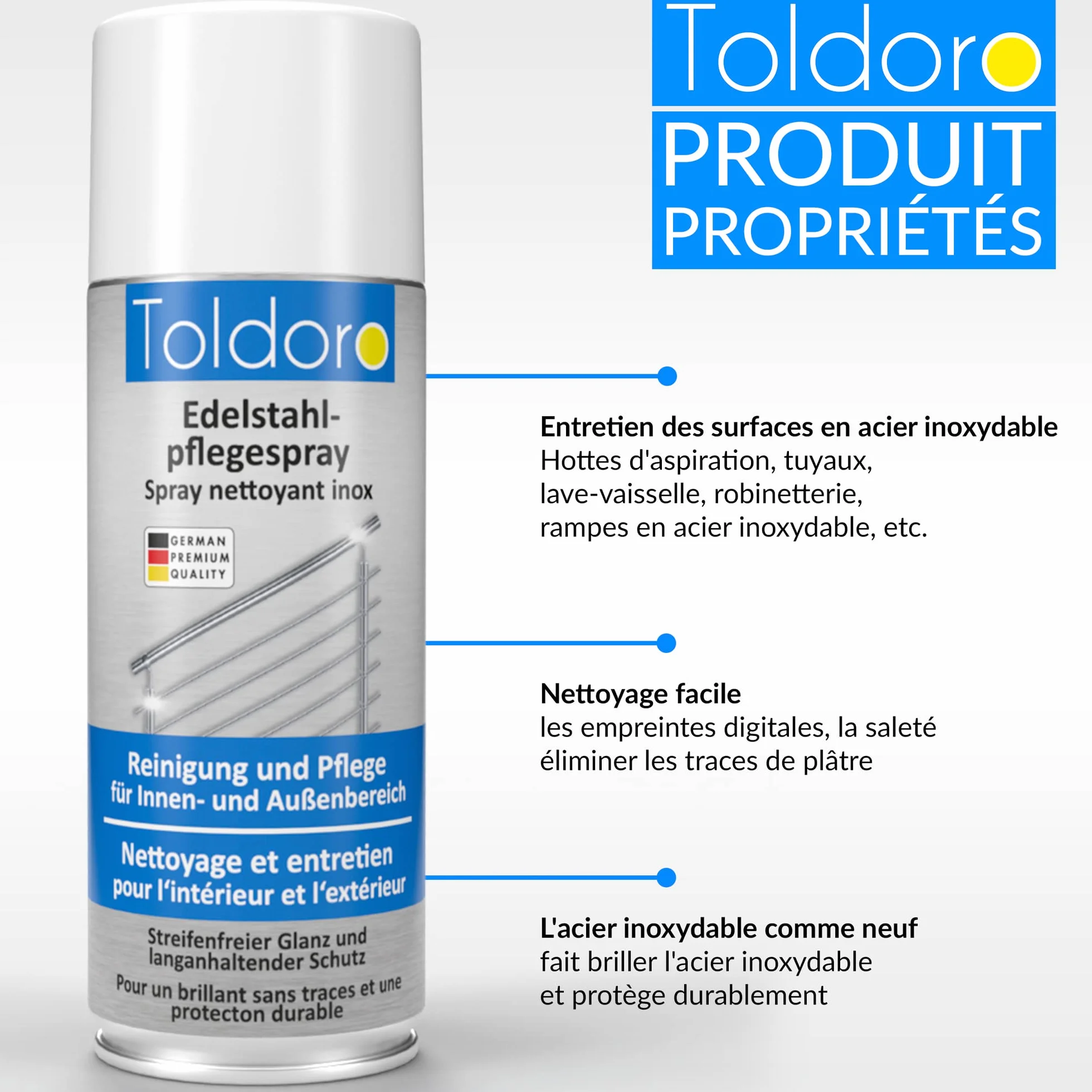 Nettoyant inox professionnel 400ml Toldoro vaporisateur degraissant barbecue cuisine