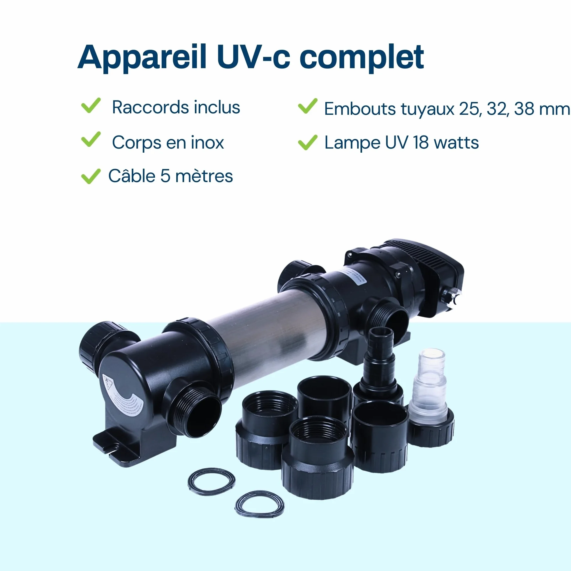 BluClear 18W UV-c Stérilisateur de Bassin, Clarificateur Lampe Anti-algues Robuste