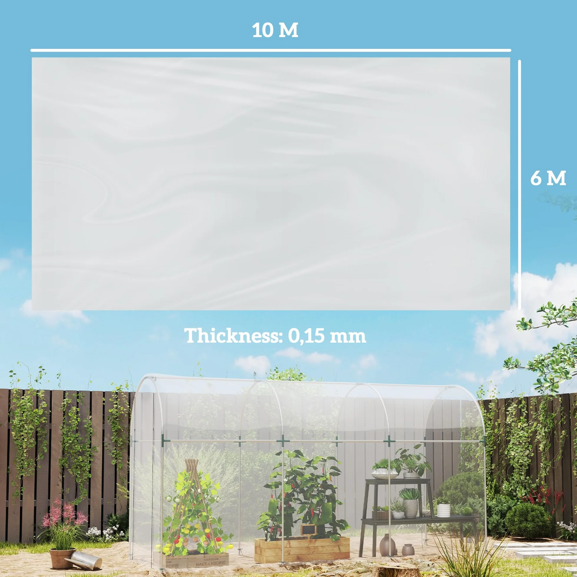 Outsunny Bâche pour Serre Plastique Transparente 6 x 10 m Imperméable Résistante aux UV Polypropylène 150g/m²