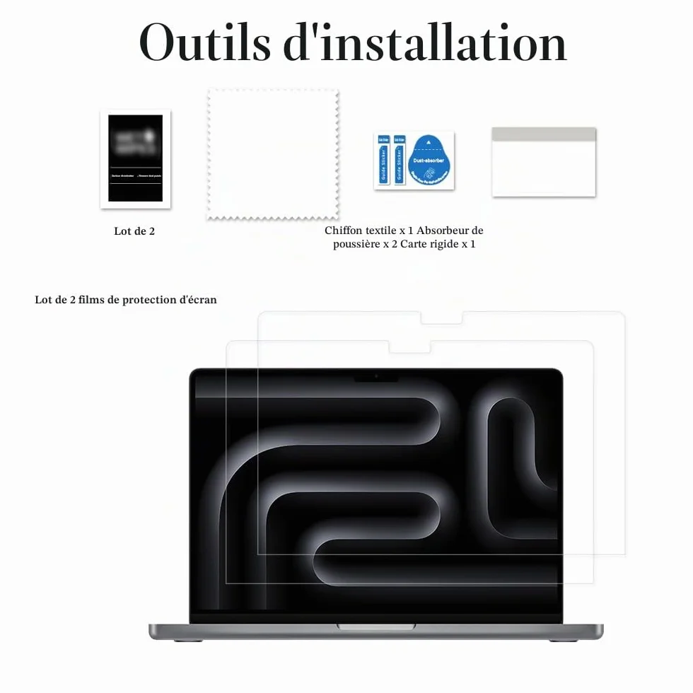 Lot de 2 films de protection d'écran mats anti-reflet pour MacBook Pro 14" M3/M3 Pro/M3 Max dureté 5H