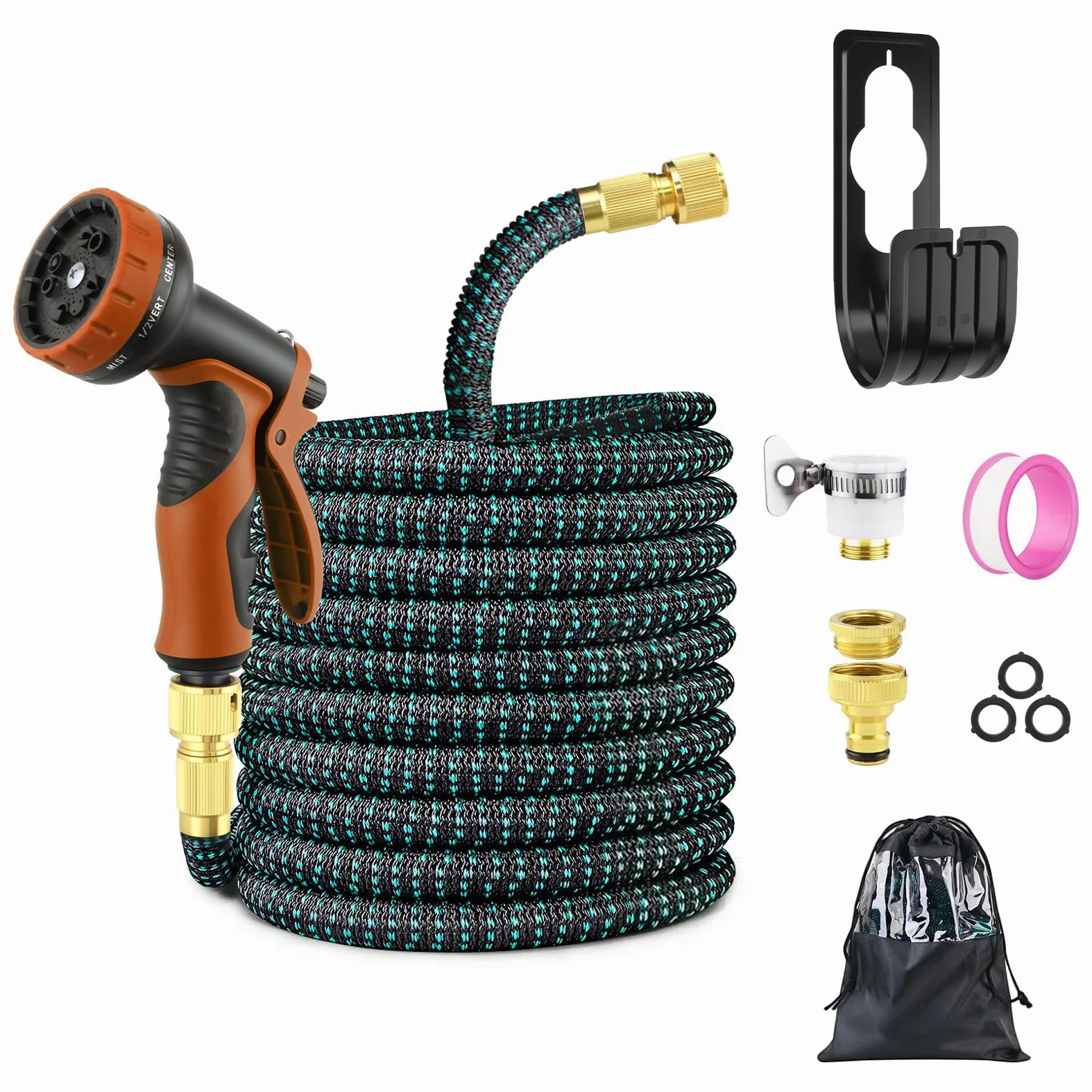 Tuyau d’arrosage extensible - 22,6 m avec buse de pulvérisation à 10 fonctions, tuyau d’arrosage flexible avec raccords de tuyau de 3/4", 1/2", tuyau d’arrosage léger et étanche pour jardin