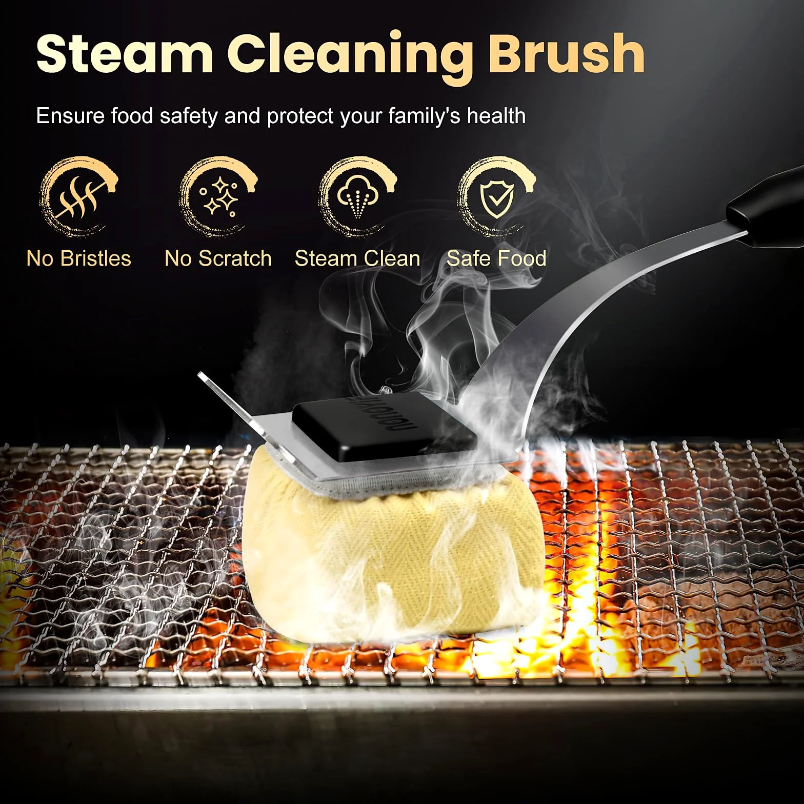 Brosse pour barbecue sans poils avec 5 coussinets remplaçables | Tête de nettoyage remplaçable pour grille de barbecue - Pour grille en fonte et acier inoxydable - Cadeau pour homme et papa