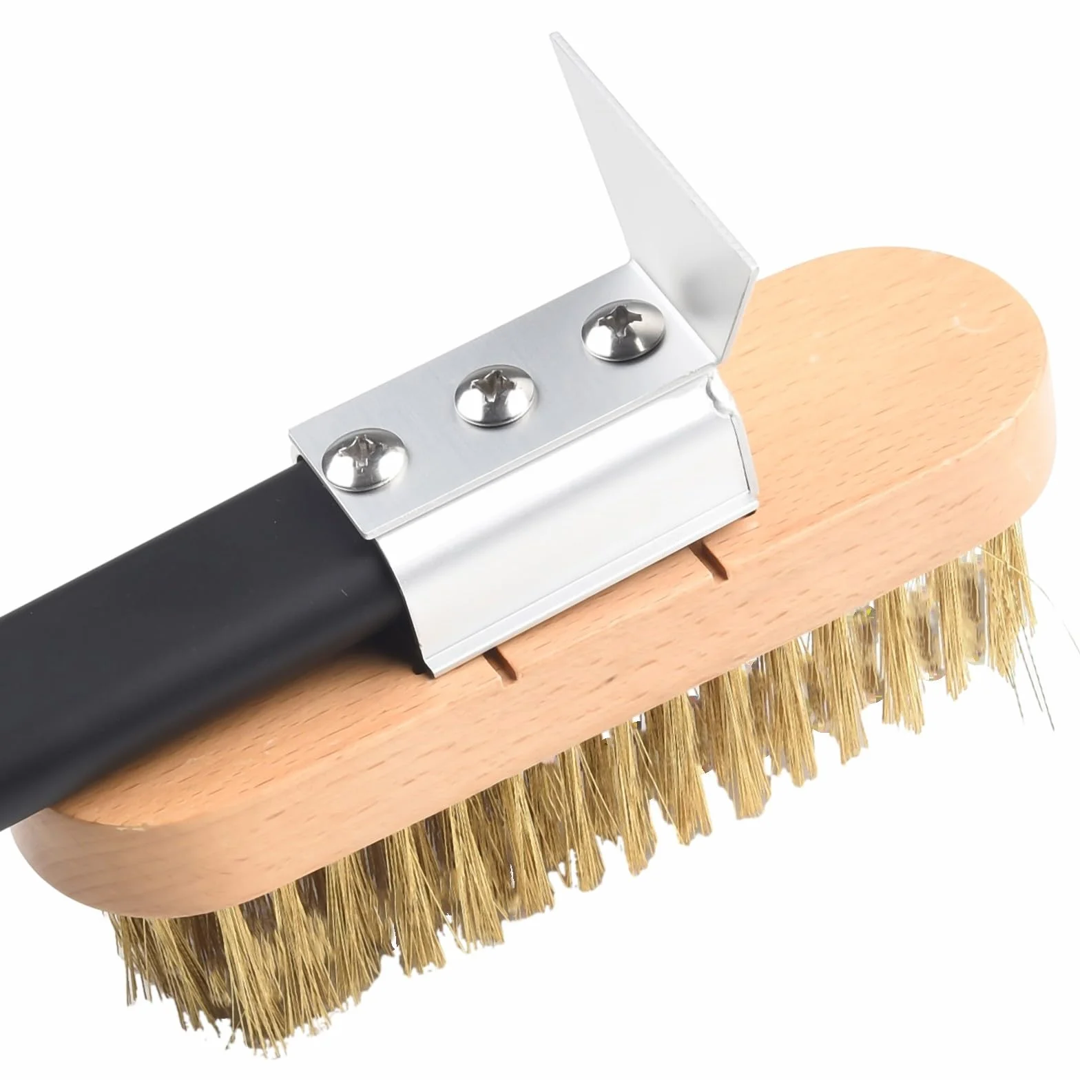 Brosse de four pour pierre à pizza avec racloir, poils en laiton et grattoir en acier inoxydable