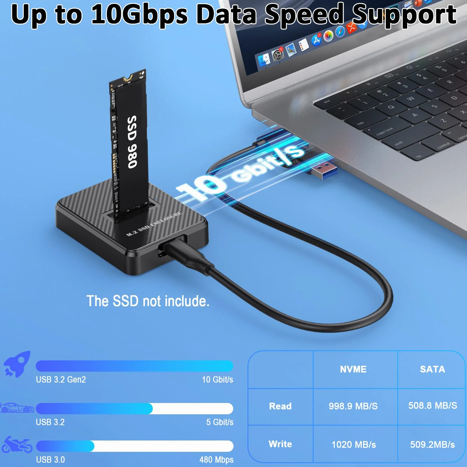 Station d'accueil M.2 NVMe SATA vers USB C 10 Gbit/s, adaptateur lecteur SSD externe pour clés M B+M 2280 2260 2242 2230