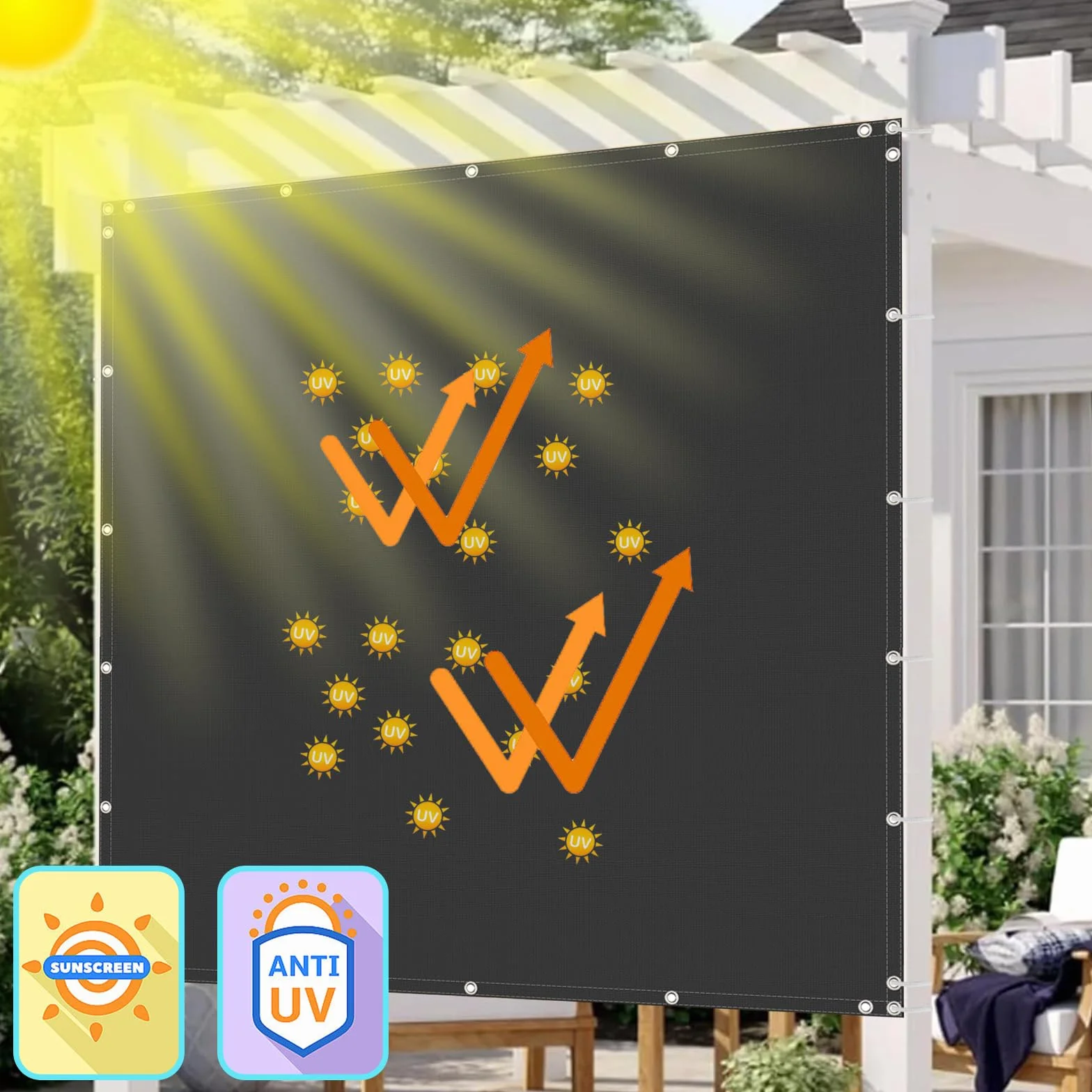 Brise Vue Balcon 1.2x1.5m Gris foncé Couverture de Écran Jardin Résistant au Vent UV Protection Vie Privée Oeillets Cordons