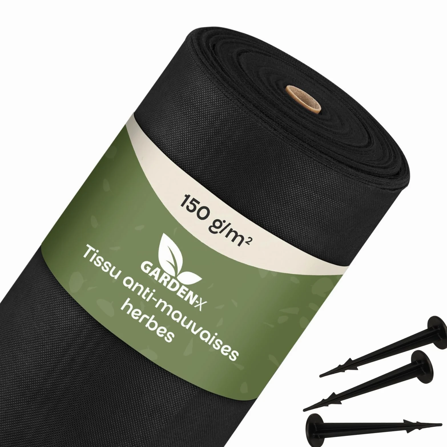 GARDENIX Toile Anti-Mauvaises Herbes 100 m² avec 50 piquets d'ancrage 100 m² (2 m x 50 m) – Perméable à l'eau 150 g/m² – Noir – Film Anti-UV, pour Plate-Bande surélevée, Film de Protection Contre Les