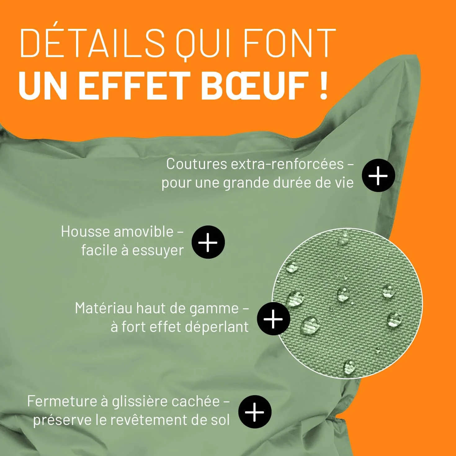 Lumaland Pouf géant XXL 140 x 180 cm Coussin de couchage imperméable Bean Bag housse lavable Vert pastel