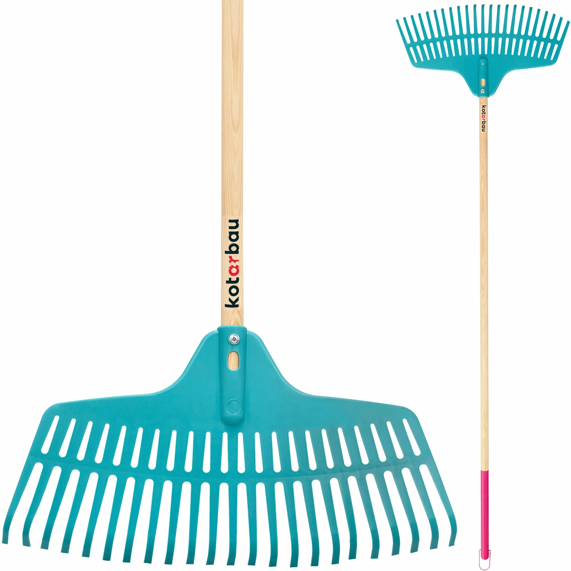 KOTARBAU® Rateau a Feuille - Plastique - 46 cm - avec Manche en Bois - 23 Dents - Rateau Jardin - Ramasse Feuille - Balai Gazon - Turquoise