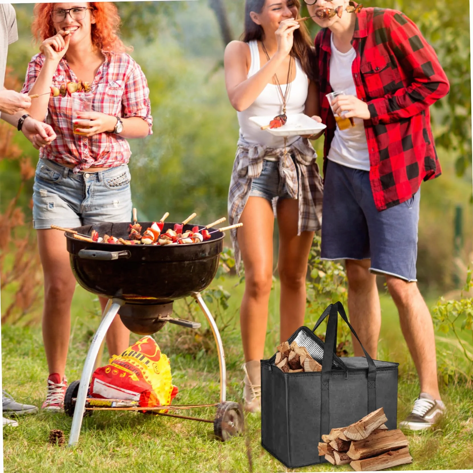 Sac de rangement à granulés en bois 2pcs étanche avec poignée pour barbecue