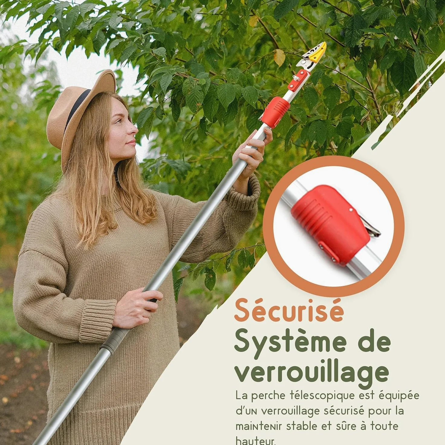 Coupe Branche Telescopique Multifonctions, Sécateur Cisaille de Jardin, Sécateur et Scie Elagage, Lame en Acier, Pur Rameaux et Bois Vert, Perche Telescopique de 130 à 220 cm