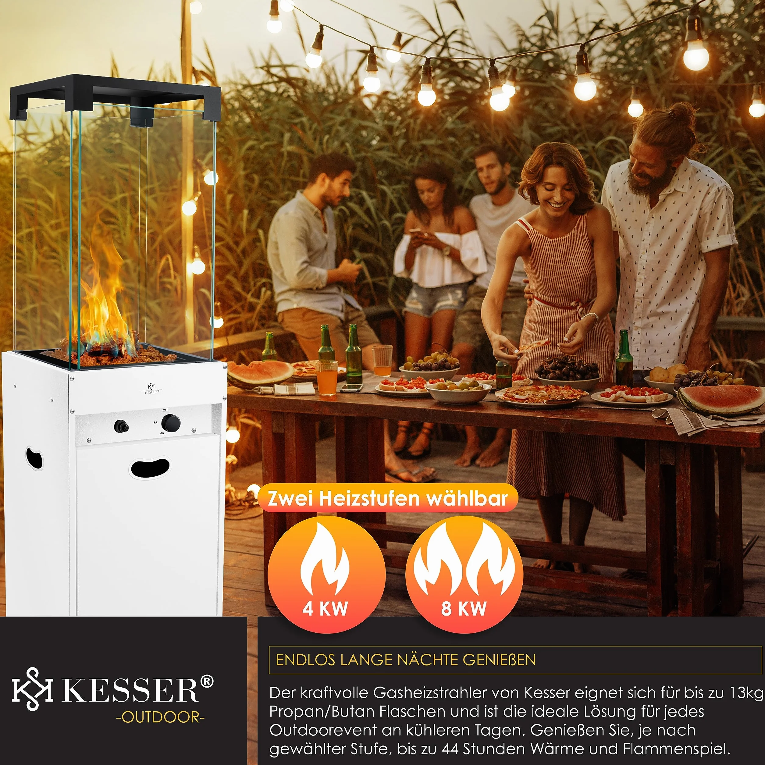 KESSER Chauffage Radiant à Gaz Terrasse avec Housse Protection, Roulettes, Blanc