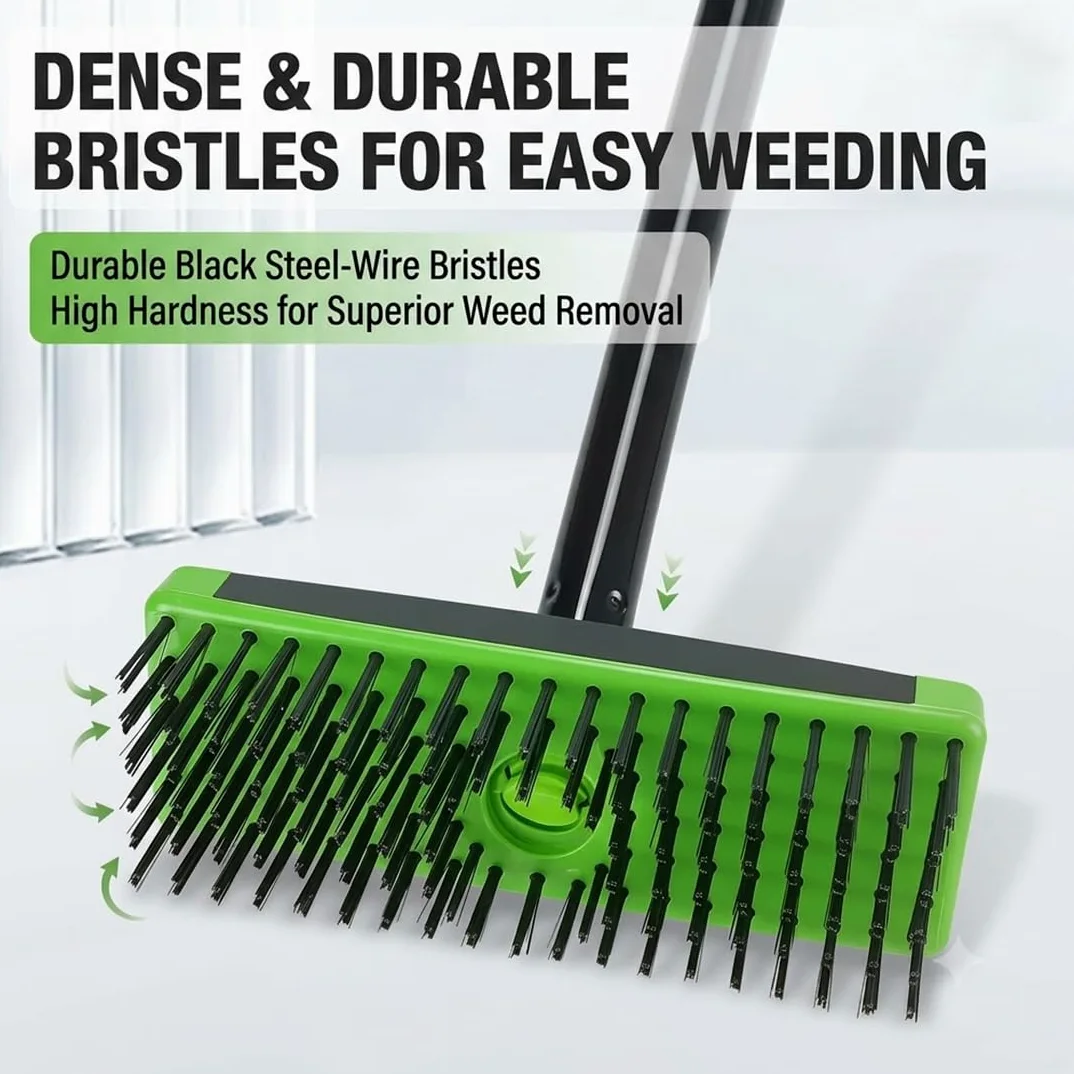 Ensemble de brosses désherbantes 3-en-1, Outil pour Joints de pavés avec Long Manche Amovible, Brosse métallique et grattoir pour terrasse, allée, Trottoir et Jardin (Black)