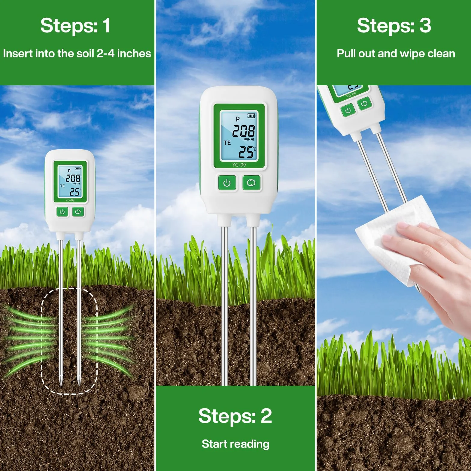 Testeur de Sol NPK 4 en 1 Température Appareil Numérique 268mm Écran LCD | Mesure Rapide Azote Phosphore Sonde Potassium Rétroéclairé Adapté Potager Pelouse Serre Détection de la Santé des Plantes