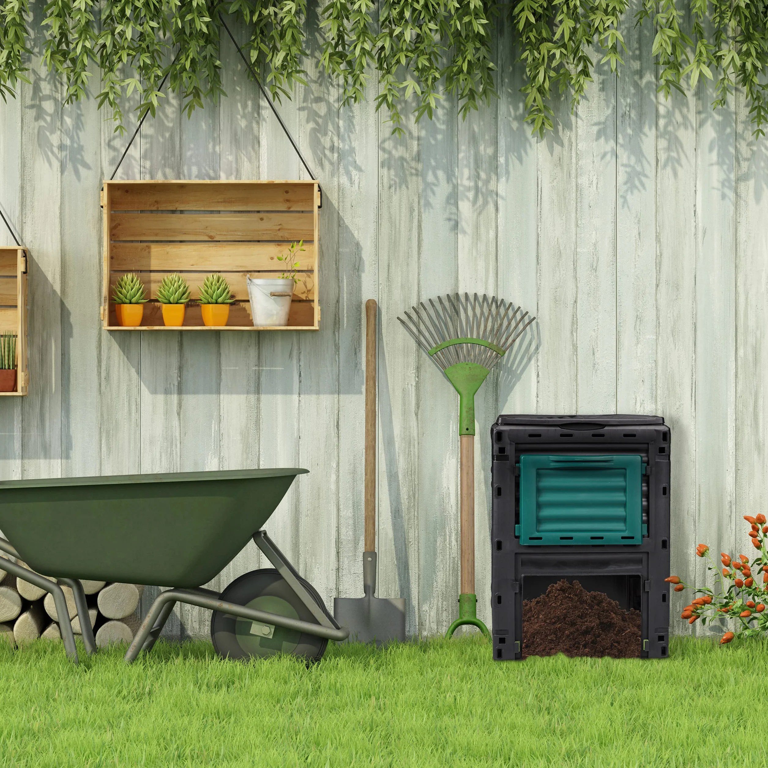 Relaxdays Composteur de Jardin, 230L, Plastique, activateur de Compost déchets Cuisine et Jardin, HLP: 80x60x57 cm, Noir
