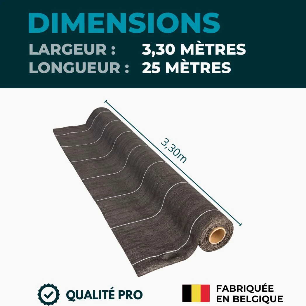 130g/m2 Toile Bache de paillage tissée Marron Anti-Mauvaises Herbes Largeur 3,3m Longueur 25m