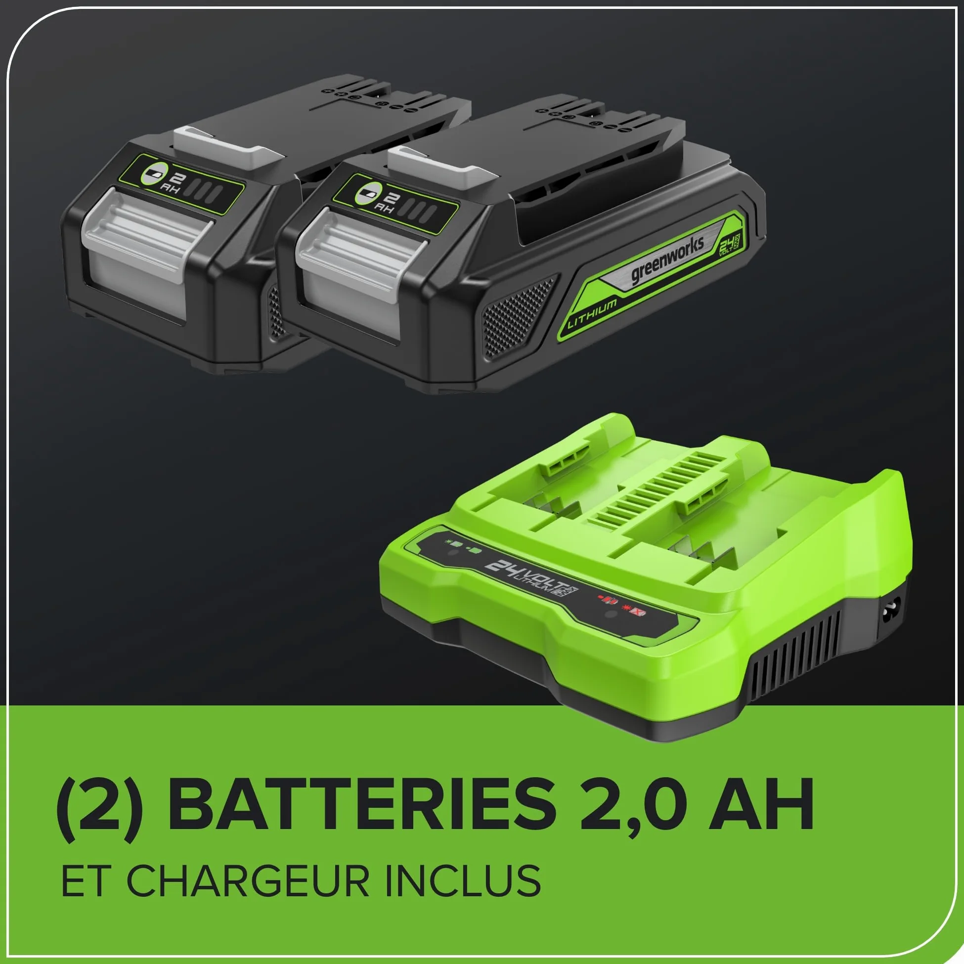 Greenworks 48V (24V x 2) Tondeuse à gazon sans fil , 36cm largeur jusqu'à 200m² ,40L Sac de Ramassage avec batterie 2x2Ah et chargeur à double fente, Garantie 3 Ans, GD24X2LM36K2x