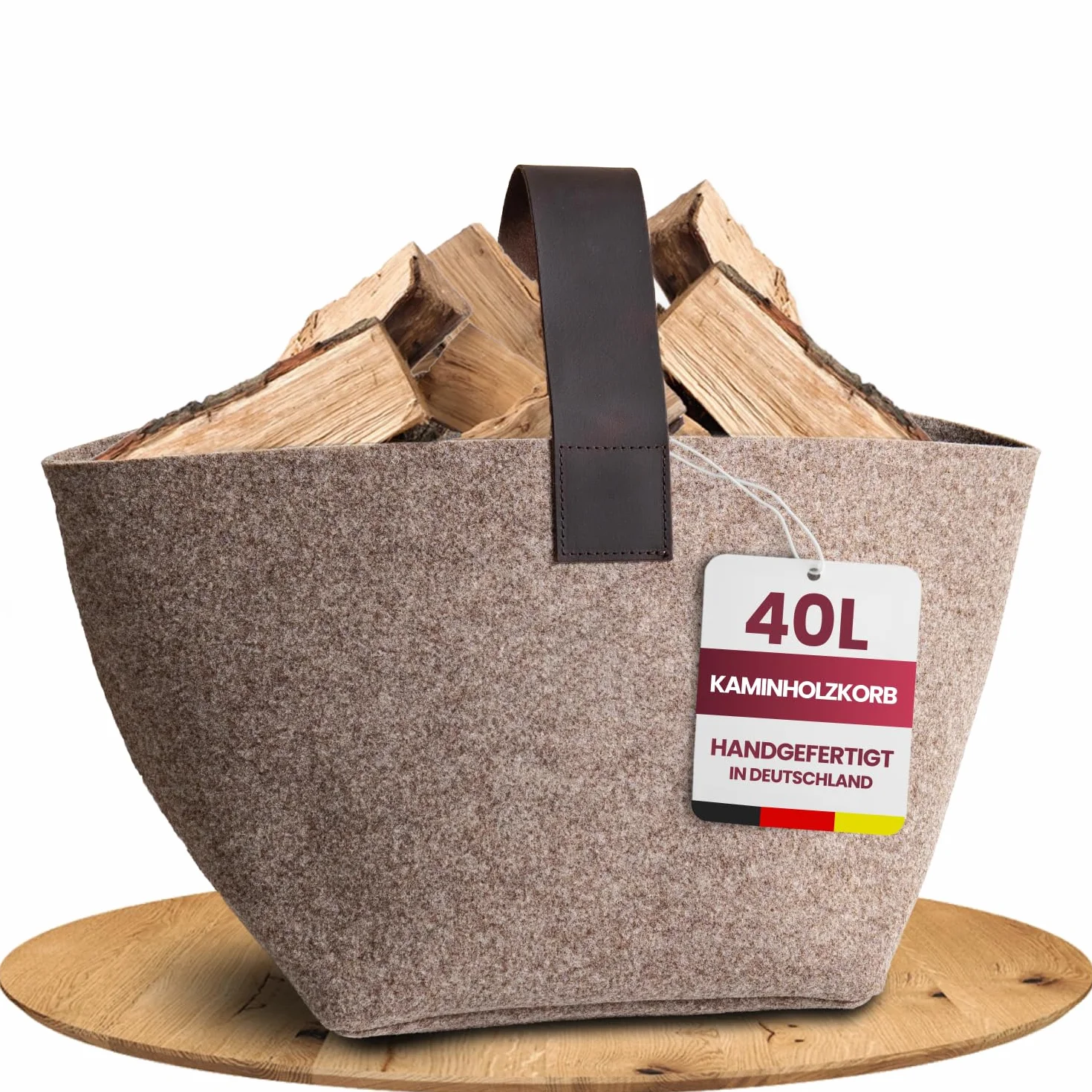 Panier à bois de cheminée en feutre Designer 40L Fabriqué en Allemagne Beige