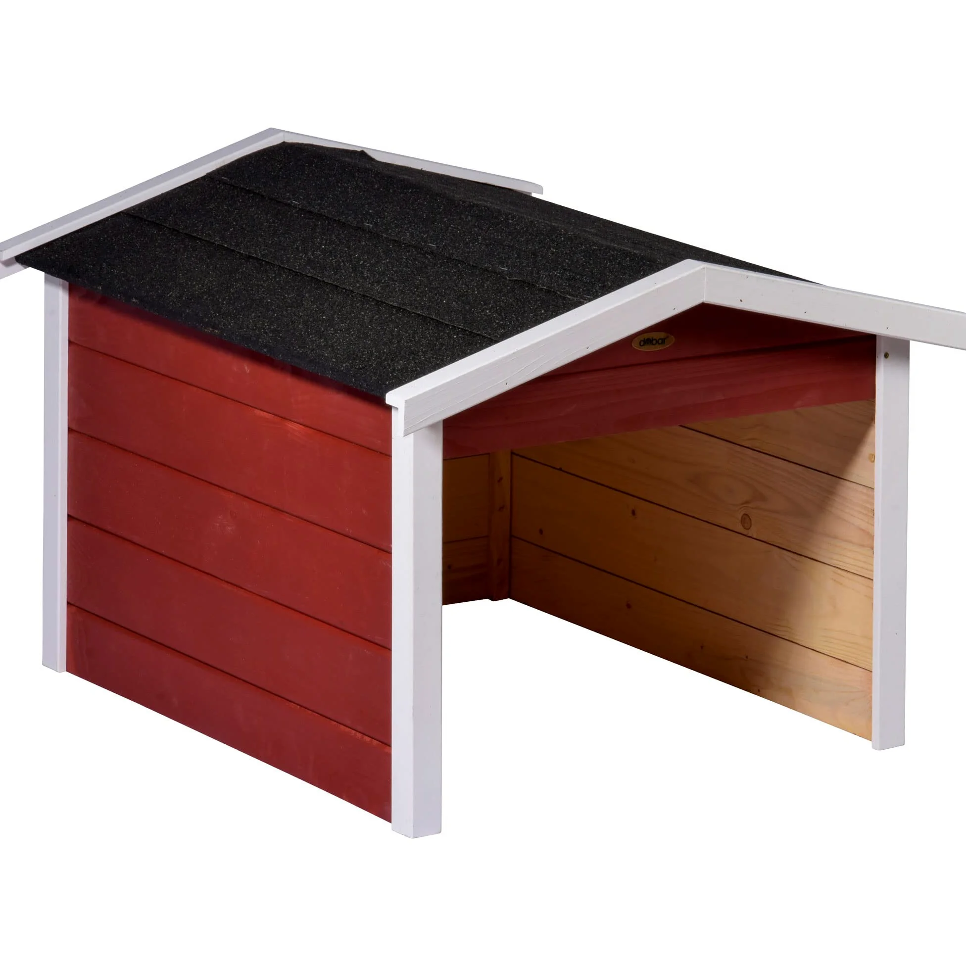 dobar® Garage pour Robot Tondeuse, en Bois, en kit, avec Toit bitumé, 76 x 68 x 52 cm, Rouge/Blanc