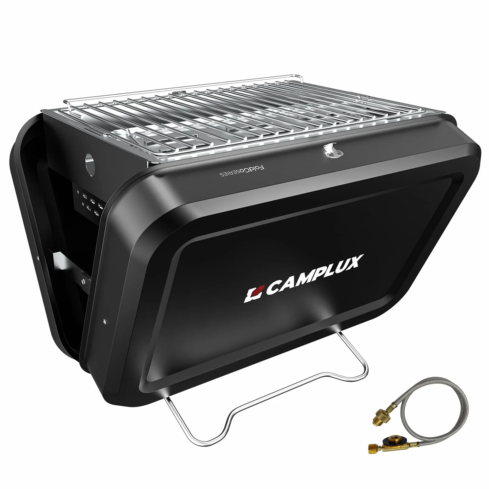 CAMPLUX FoldGo Barbecue Portable 2-en-1 Gaz Charbon Camping, FG16GB | Grille 32x23,5 cm, 2 kW, Design Pliable Compact, Parfait pour Camping, Randonnée et Voyages
